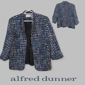 Alfred Dunner Blue and Black Colarless Tweed Blazer Business Jacket   Womens 12